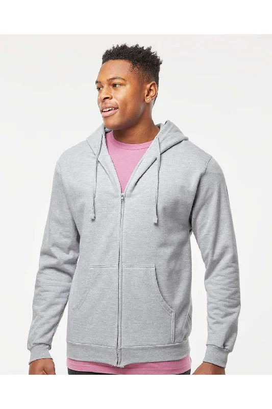 Men's fashionable running hoodie-Tultex Mens Full Zip Hooded Sweatshirt Hoodie w/ Pockets - Heather Grey