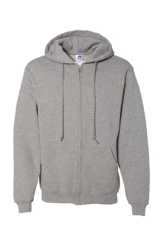 Men's ultra-light gym hoodie-Russell Athletic Mens Dri Power Moisture Wicking Full Zip Hooded Sweatshirt Hoodie w/ Pockets - Oxford Grey