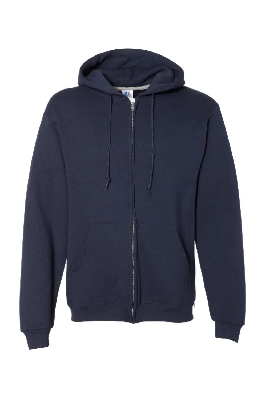 Men's versatile travel hoodie-Russell Athletic Mens Dri Power Moisture Wicking Full Zip Hooded Sweatshirt Hoodie w/ Pockets - Navy Blue