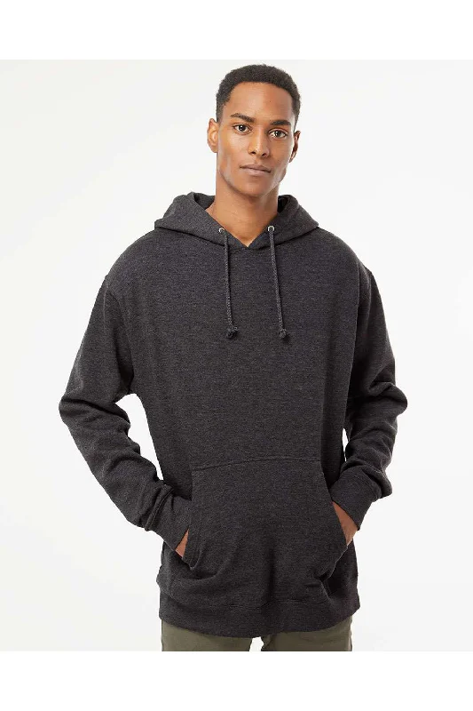 Men's eco-conscious athletic hoodie-Independent Trading Co. Mens Hooded Sweatshirt Hoodie w/ Pouch Pocket - Heather Charcoal Grey