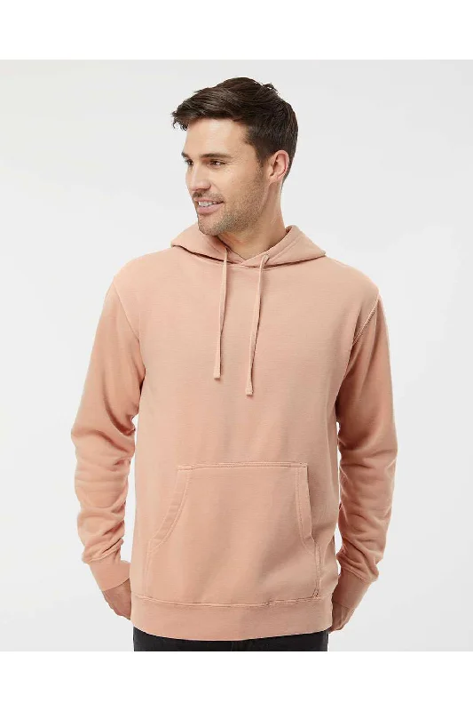 Men's breathable travel hoodie-Independent Trading Co. Mens Pigment Dyed Hooded Sweatshirt Hoodie w/ Pouch Pocket - Dusty Pink