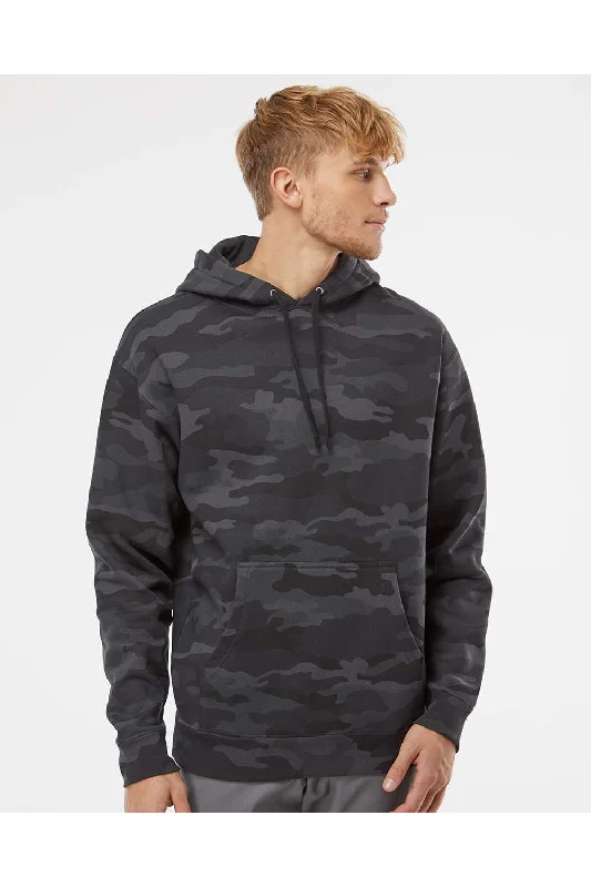 Men's performance travel hoodie-Independent Trading Co. Mens Hooded Sweatshirt Hoodie w/ Pouch Pocket - Black Camo