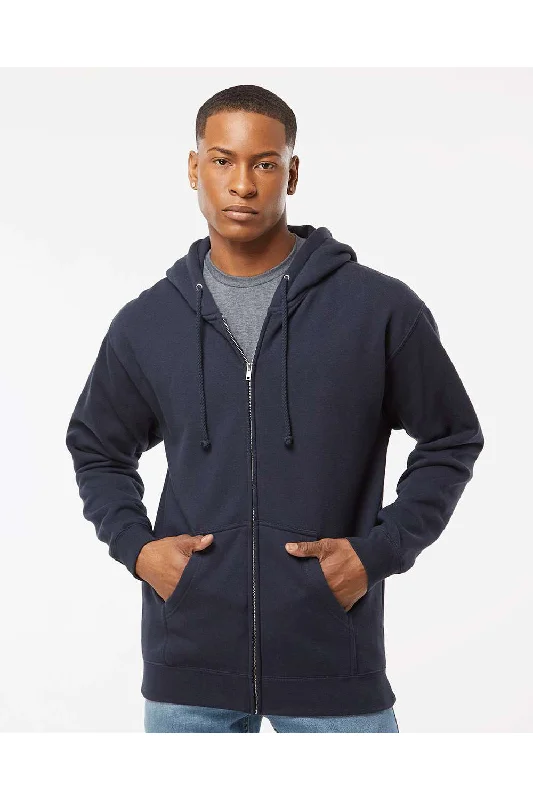 Men's lightweight sports hoodie-Independent Trading Co. Mens Full Zip Hooded Sweatshirt Hoodie w/ Pockets - Navy Blue