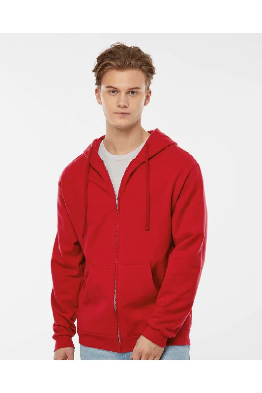 Men's cooling zip-up hoodie-Tultex Mens Full Zip Hooded Sweatshirt Hoodie w/ Pockets - Red