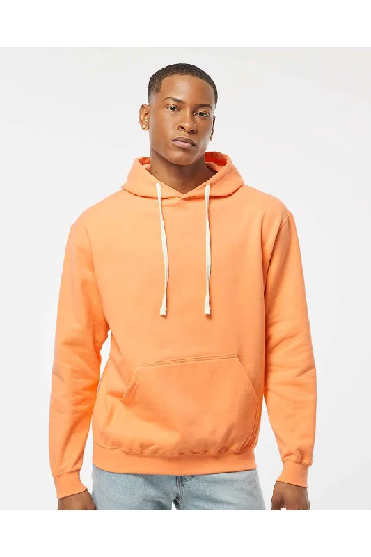 Men's tech-fabric sports hoodie-Tultex Mens Fleece Hooded Sweatshirt Hoodie w/ Pouch Pocket - Cantaloupe Orange