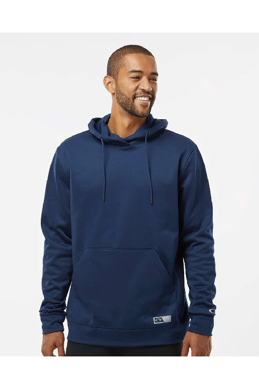 Men's organic fleece hoodie-Oakley Mens Team Issue Hydrolix Hooded Sweatshirt Hoodie w/ Pouch Pocket - Team Navy Blue