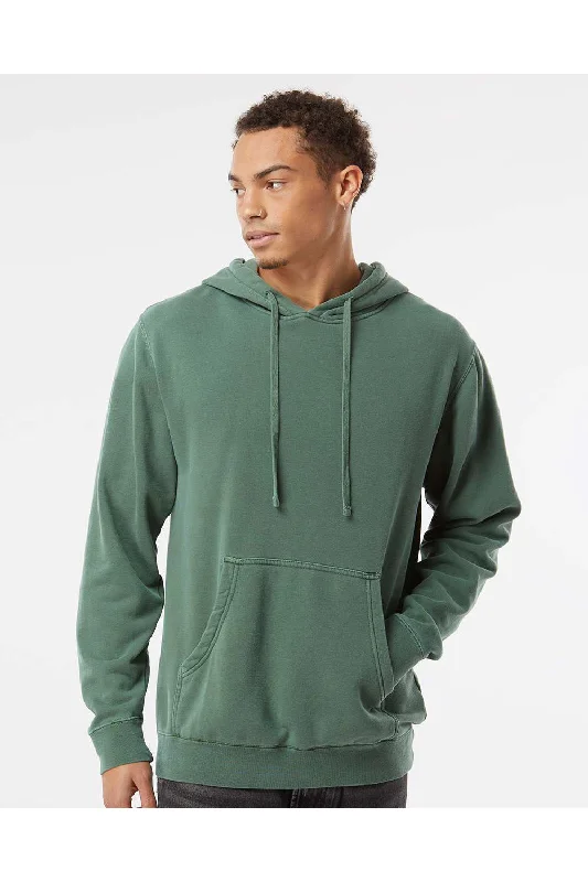 Men's high-stretch performance hoodie-Independent Trading Co. Mens Pigment Dyed Hooded Sweatshirt Hoodie w/ Pouch Pocket - Alpine Green