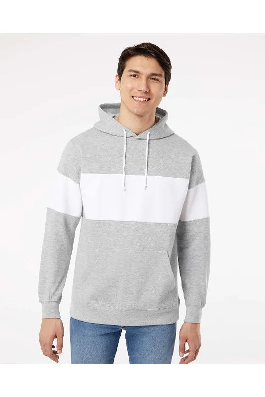 Men's wrinkle-resistant performance hoodie-MV Sport Mens Classic Fleece Colorblock Hooded Sweatshirt Hoodie w/ Pouch Pocket - Heather Grey/White - Closeout