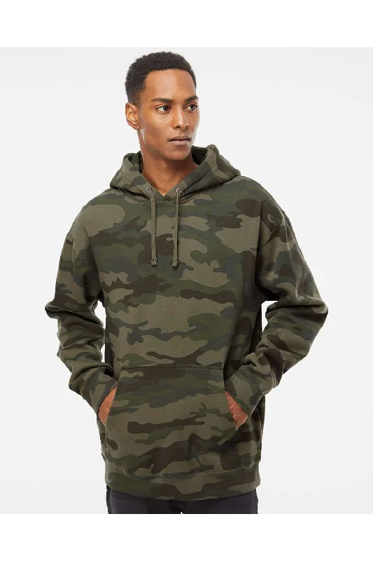 Men's gym-ready running hoodie-Independent Trading Co. Mens Hooded Sweatshirt Hoodie w/ Pouch Pocket - Forest Green Camo