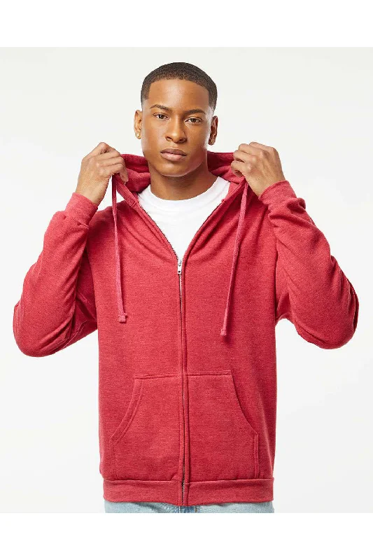 Men's eco-friendly gym hoodie-Tultex Mens Full Zip Hooded Sweatshirt Hoodie w/ Pockets - Heather Red