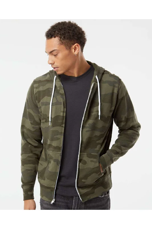 Men's summer travel hoodie-Independent Trading Co. Mens Full Zip Hooded Sweatshirt Hoodie w/ Pockets - Forest Green Camo