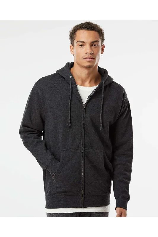 Men's performance running hoodie-Independent Trading Co. Mens Full Zip Hooded Sweatshirt Hoodie w/ Pockets - Heather Charcoal Grey