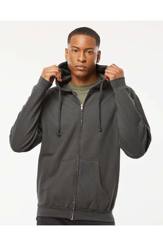 Men's lightweight performance hoodie-Tultex Mens Full Zip Hooded Sweatshirt Hoodie w/ Pockets - Charcoal Grey