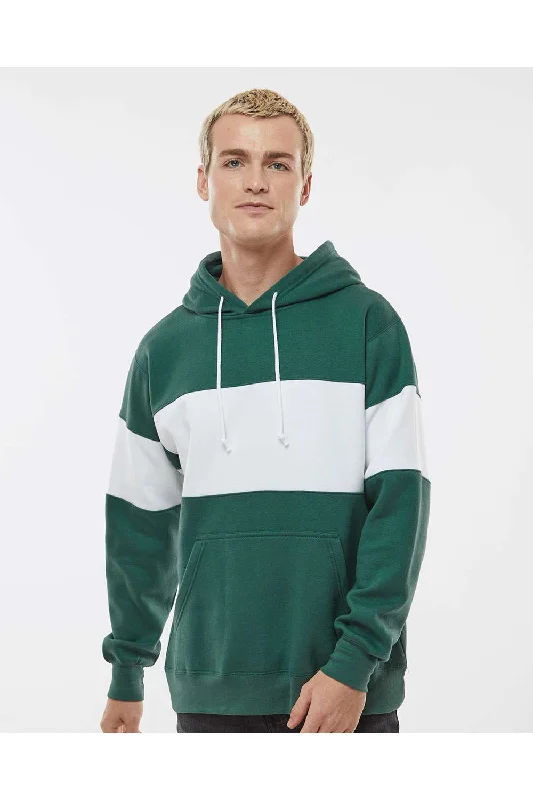 Men's weatherproof casual hoodie-MV Sport Mens Classic Fleece Colorblock Hooded Sweatshirt Hoodie w/ Pouch Pocket - Mallard Green/White - Closeout