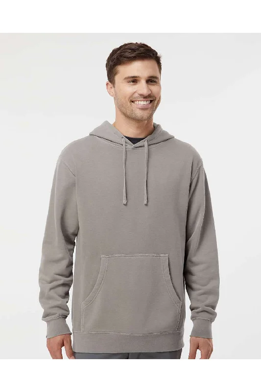 Men's eco-friendly workout hoodie-Independent Trading Co. Mens Pigment Dyed Hooded Sweatshirt Hoodie w/ Pouch Pocket - Cement Grey