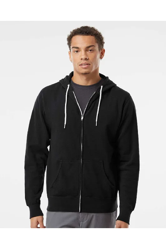 Men's sustainable active hoodie-Independent Trading Co. Mens Full Zip Hooded Sweatshirt Hoodie w/ Pockets - Black