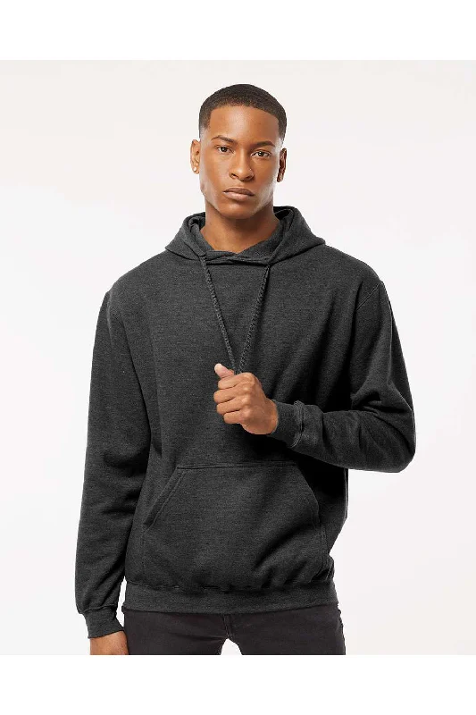 Men's relaxed fit running hoodie-Tultex Mens Fleece Hooded Sweatshirt Hoodie w/ Pouch Pocket - Heather Graphite Grey