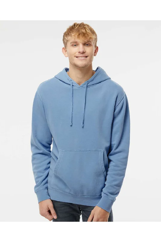 Men's antibacterial athletic hoodie-Independent Trading Co. Mens Pigment Dyed Hooded Sweatshirt Hoodie w/ Pouch Pocket - Light Blue