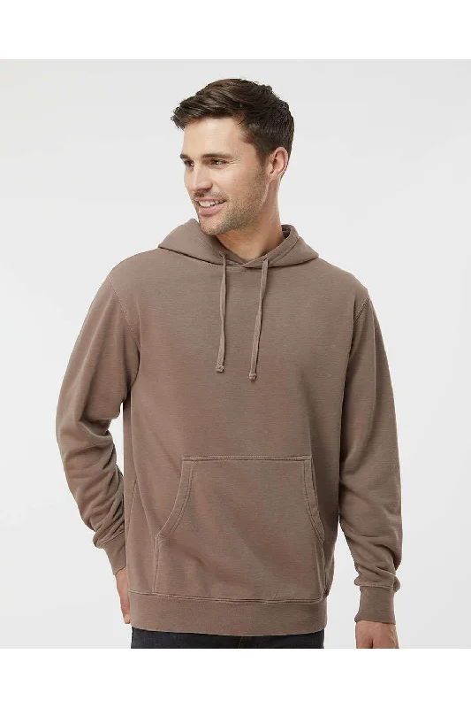 Men's comfortable running hoodie-Independent Trading Co. Mens Pigment Dyed Hooded Sweatshirt Hoodie w/ Pouch Pocket - Clay Brown