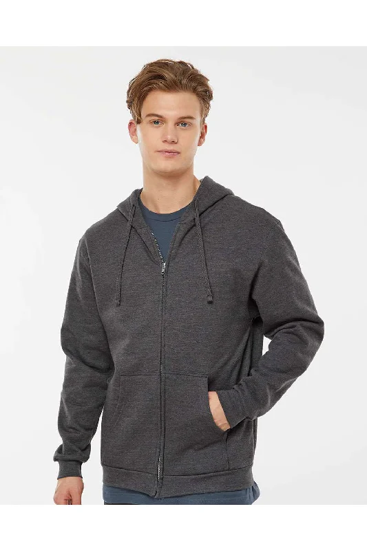 Men's high-stretch travel hoodie-Tultex Mens Full Zip Hooded Sweatshirt Hoodie w/ Pockets - Heather Charcoal Grey