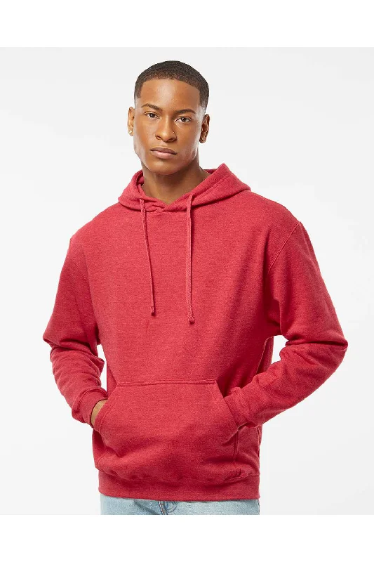 Men's pre-shrunk workout hoodie-Tultex Mens Fleece Hooded Sweatshirt Hoodie w/ Pouch Pocket - Heather Red