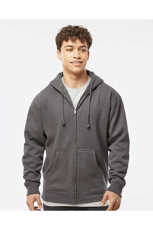 Men's pre-shrunk casual hoodie-Independent Trading Co. Mens Full Zip Hooded Sweatshirt Hoodie w/ Pockets - Charcoal Grey