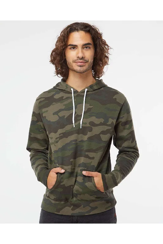 Men's wrinkle-resistant casual hoodie-Independent Trading Co. Mens Hooded Sweatshirt Hoodie w/ Pouch Pocket - Forest Green Camo