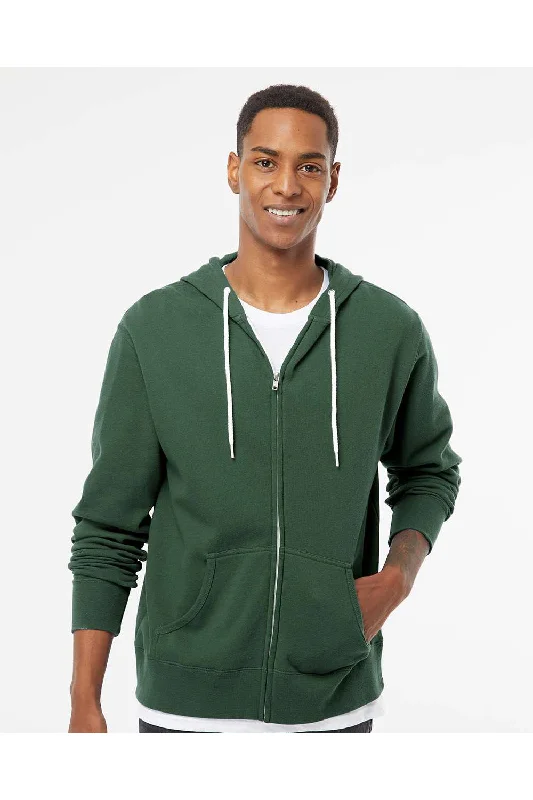 Men's tech-inspired running hoodie-Independent Trading Co. Mens Full Zip Hooded Sweatshirt Hoodie w/ Pockets - Alpine Green