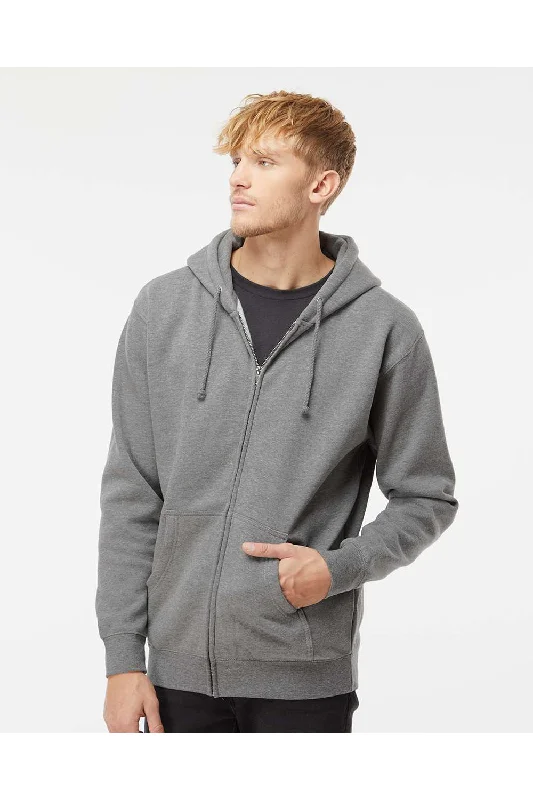 Men's modern athletic hoodie-Independent Trading Co. Mens Full Zip Hooded Sweatshirt Hoodie w/ Pockets - Heather Gunmetal Grey