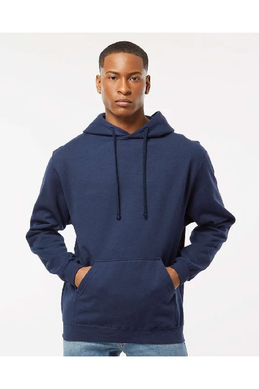 Men's performance athletic hoodie-Tultex Mens Fleece Hooded Sweatshirt Hoodie w/ Pouch Pocket - Navy Blue