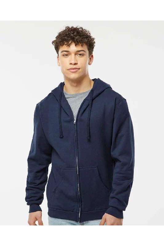 Men's durable pullover hoodie-Tultex Mens Full Zip Hooded Sweatshirt Hoodie w/ Pockets - Navy Blue