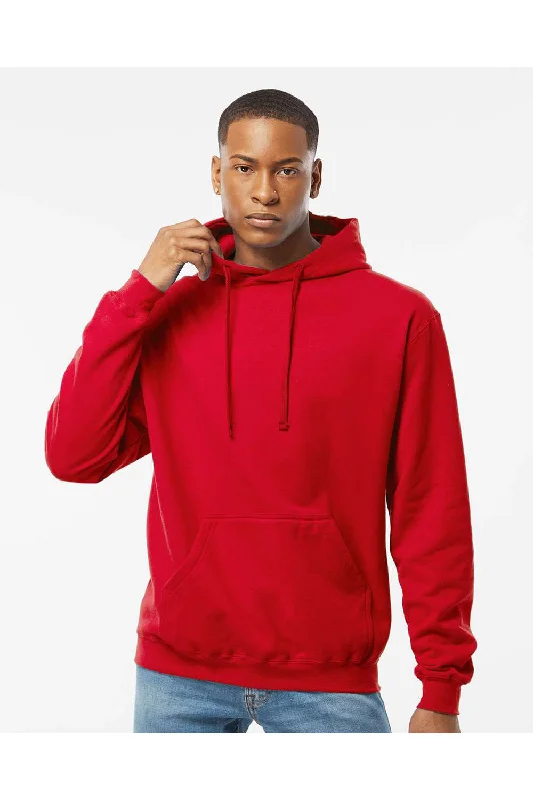 Men's non-iron sports hoodie-Tultex Mens Fleece Hooded Sweatshirt Hoodie w/ Pouch Pocket - Red