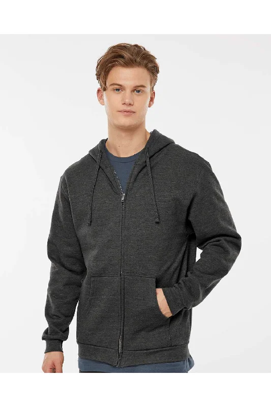 Men's functional workout hoodie-Tultex Mens Full Zip Hooded Sweatshirt Hoodie w/ Pockets - Heather Graphite Grey