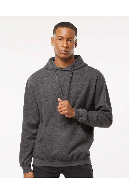 Men's summer fleece hoodie-Tultex Mens Fleece Hooded Sweatshirt Hoodie w/ Pouch Pocket - Heather Charcoal Grey