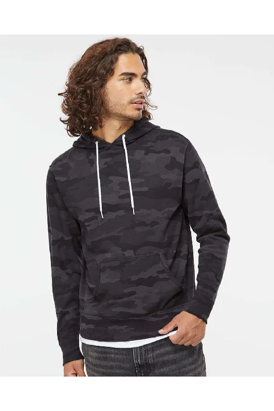 Men's antibacterial gym hoodie-Independent Trading Co. Mens Hooded Sweatshirt Hoodie w/ Pouch Pocket - Black Camo