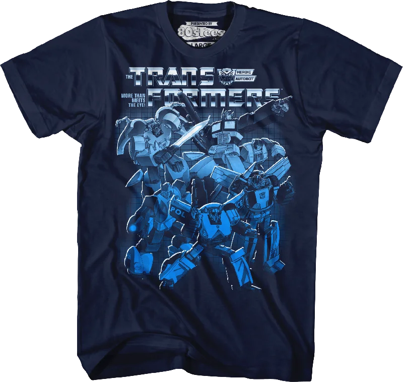 Men's tech fabric athletic t-shirt-Autobots Blue Collage Transformers T-Shirt