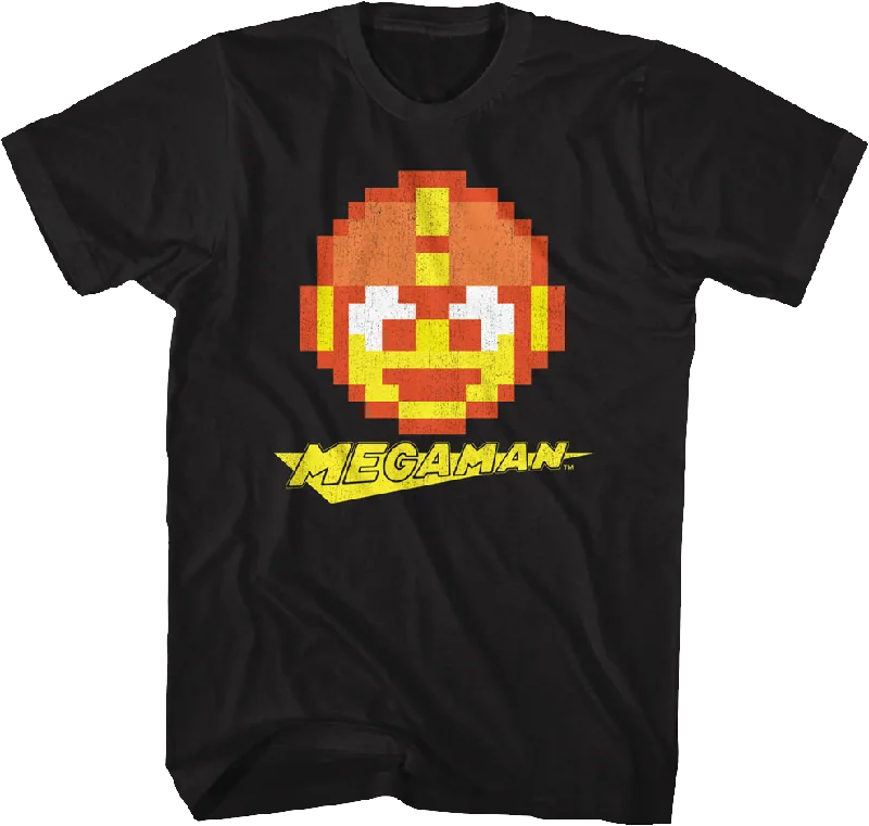 Men's breathable cotton t-shirt-8-Bit Head Shot Mega Man T-Shirt