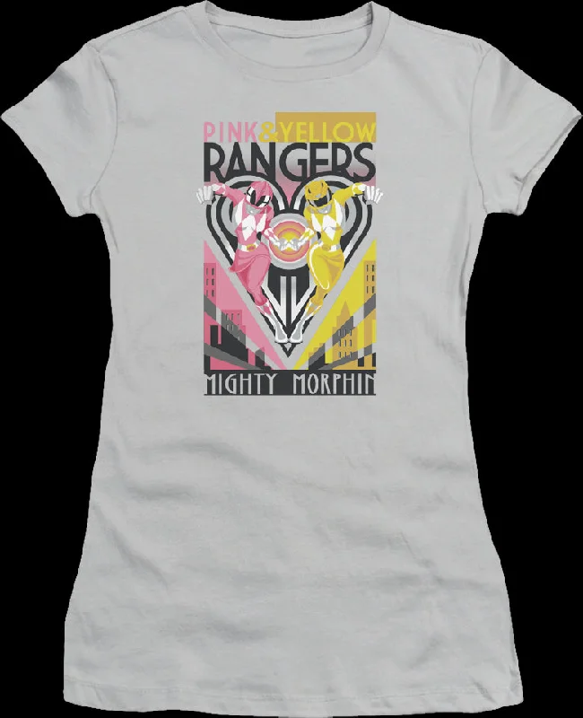 Men's sustainable jersey t-shirt-Ladies Pink and Yellow Rangers Mighty Morphin Power Rangers Shirt