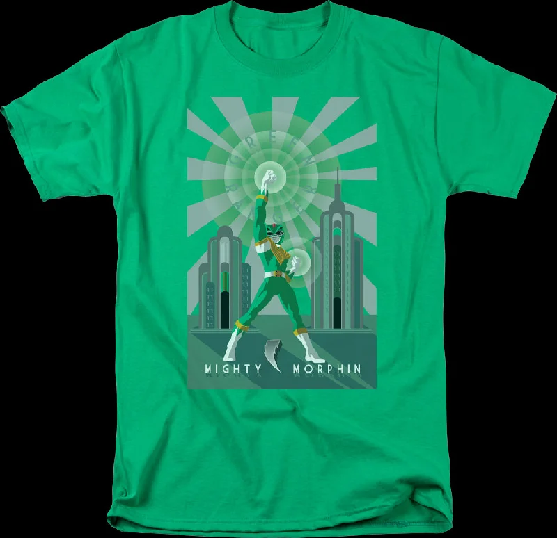 Men's weatherproof outdoor t-shirt-Green Ranger Poster Mighty Morphin Power Rangers T-Shirt