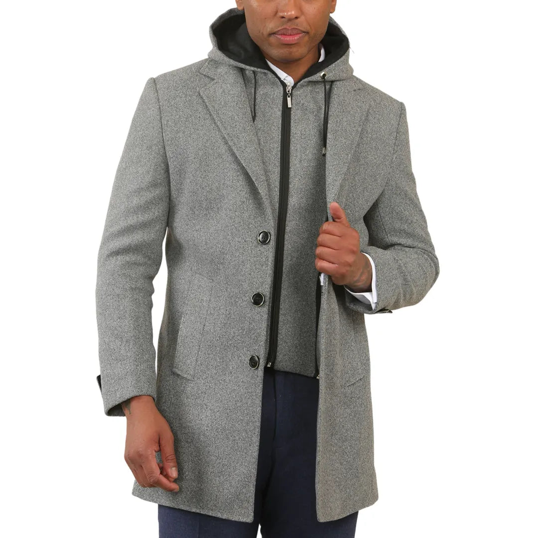 Men's active travel jacket-Men's Hooded Wool Blend Classic Overcoat