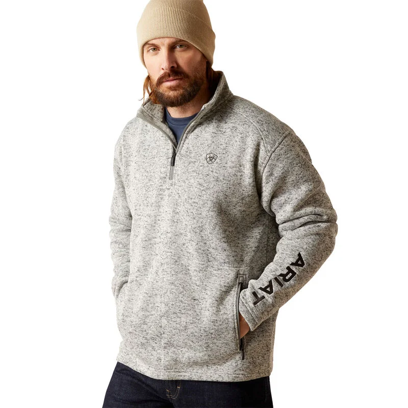 Men's moisture-wicking knitwear-Ariat Men's Caldwell Logo Quarter Zip Sweater in Nulla Heather