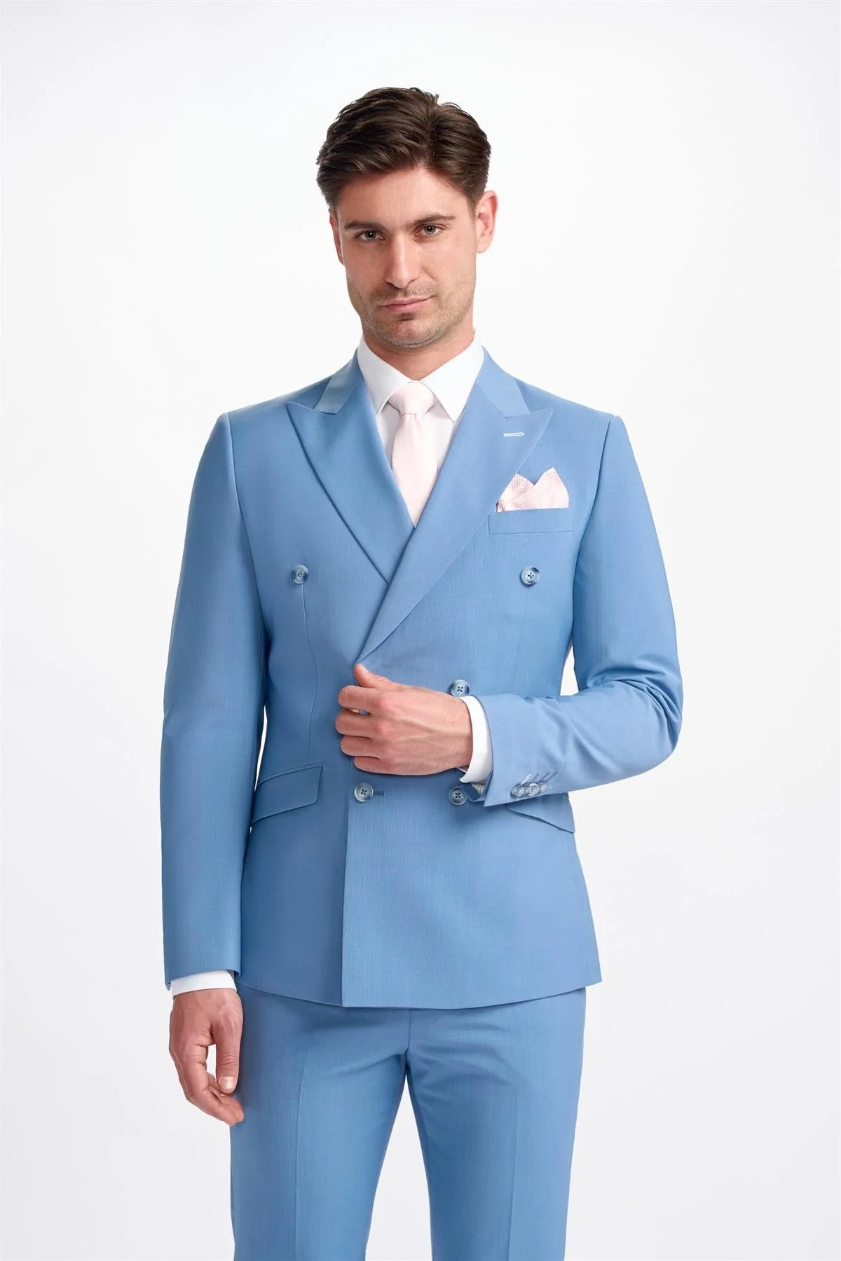 Men's sustainable travel jacket-Bond - Men's Sky Blue Double Breasted Blazer