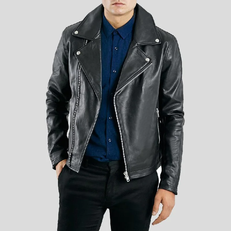 Men's breathable gym jacket-Barden Black Motorcycle Leather Jacket