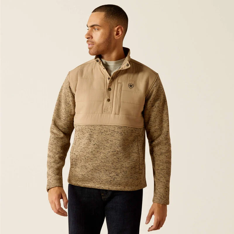 Men's breathable knit-Ariat Men's Caldwell Reinforced 1/2 Snap Sweater in Chinchilla