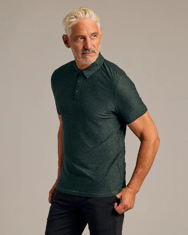 Men's tech-inspired casual polo shirt-Dark Heather Forest Active Polo 2.0