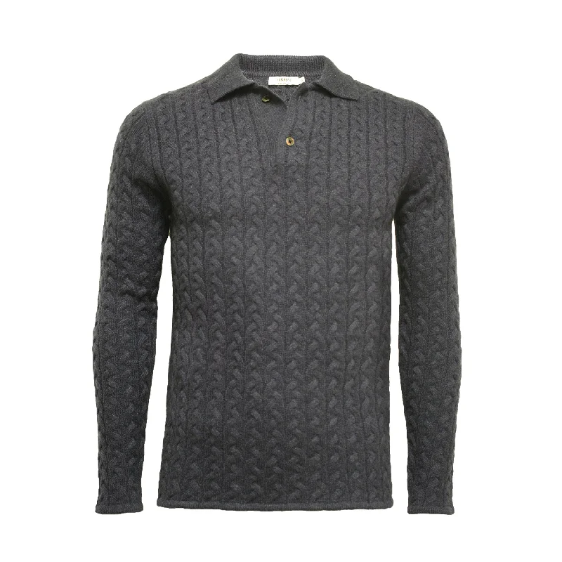 Men's running knit-Cashmere Sweater Polo Neck Cable Moruya