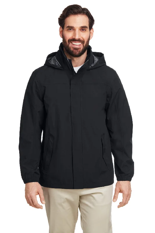 Men's quick-dry hiking jacket-Nautica Mens Voyage Water Resistant Full Zip Hooded Jacket - Black