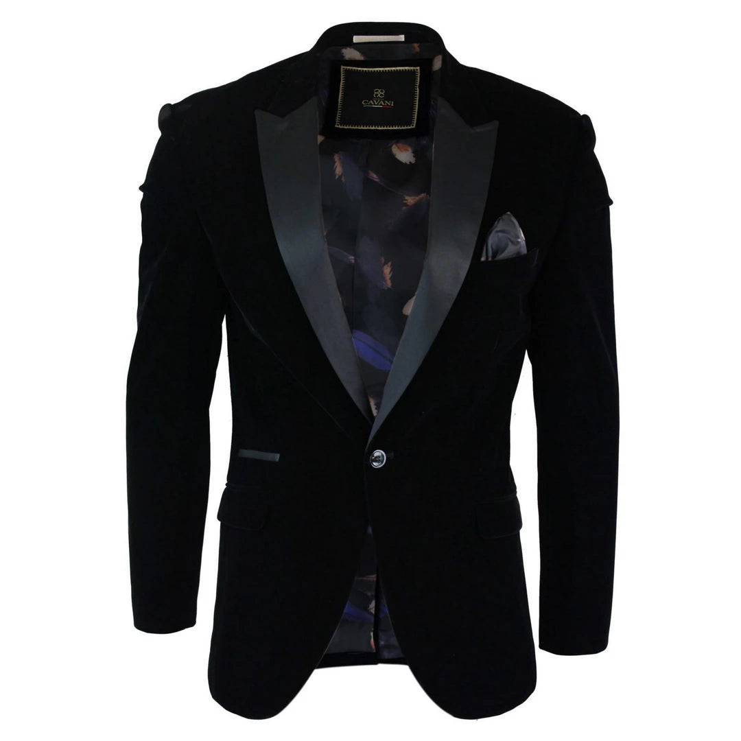 Men's eco-friendly casual jacket-Rosa - Men's Soft Velvet Black Navy 1 Button Dinner Jacket Tuxedo Blazer Fit