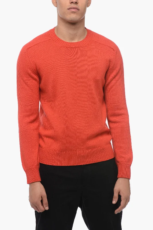 Men's casual pullover-Paolo Pecora Solid Color Virgin Wool Crew-neck Sweater