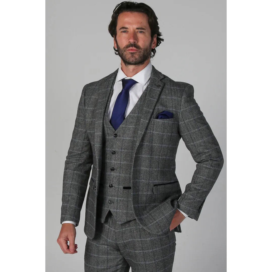 Men's cooling gym jacket-Harris - Men's Grey Tweed Blazer